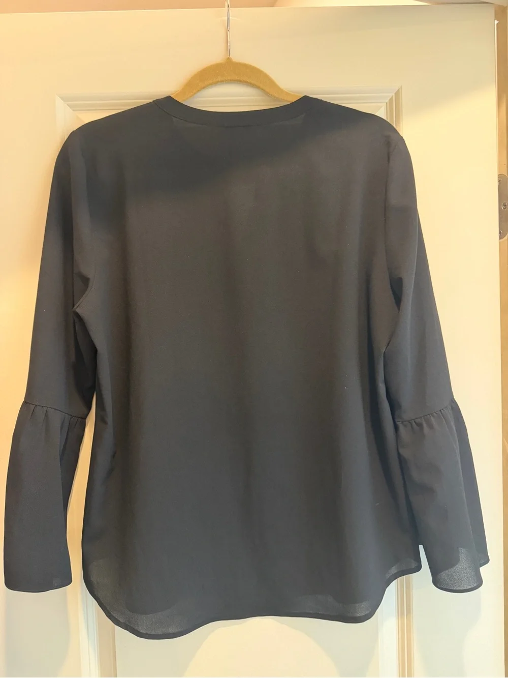 J. Crew Black Split-Neck Bell-Sleeve Blouse